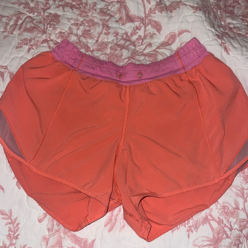 Orange and pink Hotty hot lululemon low rise shorts (not sold anymore) rare!